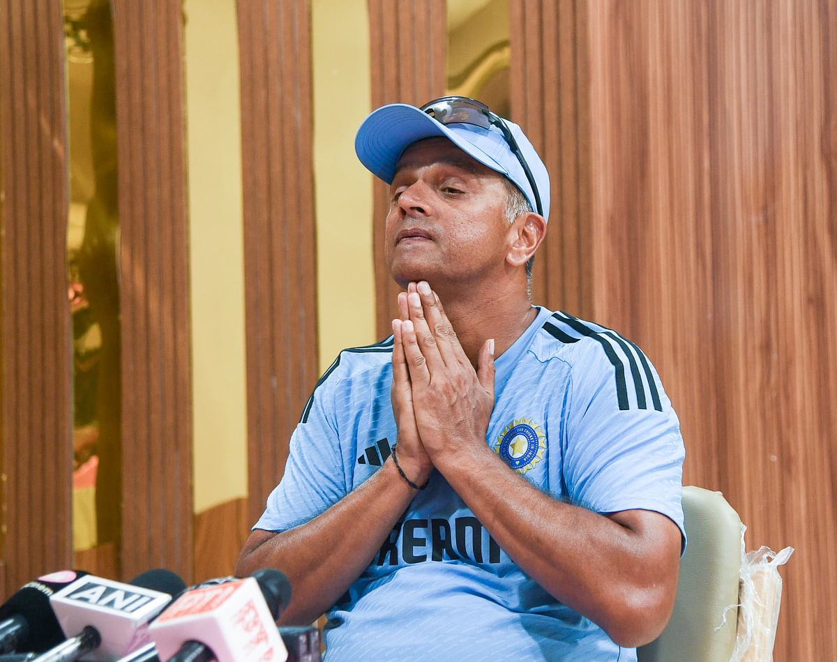 Indian cricket team head coach Rahul Dravid during a press conference ahead of the Asia Cup 2023 in Bengaluru on Tuesday. DH Photo/ B H Shivakumar