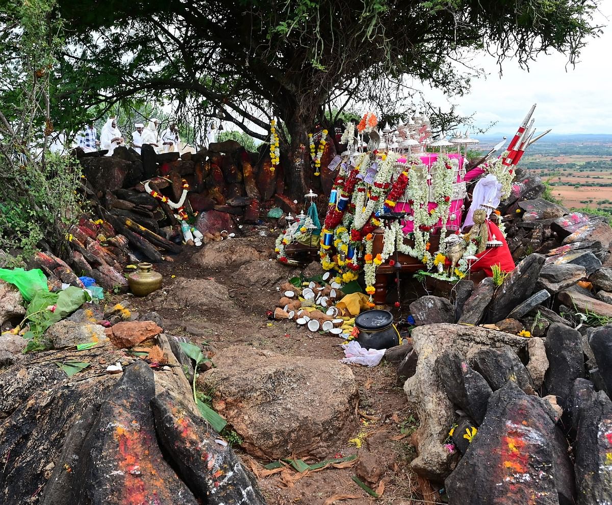 ಚಳ್ಳಕೆರೆ ತಾಲ್ಲೂಕಿನ ತಳಕು ಗ್ರಾಮದ ಬಳಿ ಗುಡ್ಡ ಮೇಲಿರುವ ಎತ್ತಪ್ಪನ ಸಮಾಧಿಗೆ ಹಾಲು-ಮೀಸಲು ಉಗ್ಗಿ ಬಾನದ ಹಂಡೇವು ಹೊತ್ತು ಬರಿಗಾಲಲ್ಲಿ ಹೋಗುತ್ತಿರುವ ಚ ಚಳ್ಳಕೆರೆ ತಾಲ್ಲೂಕಿನ ತಳಕು ಗ್ರಾಮದ ಬಳಿ ಇರುವ ಕಾಡುಗೊಲ್ಲರ ಕುಲು ಮೂಲದ ಎತ್ತಪ್ಪ ದೇವರ ಸಮಾಧಿ.