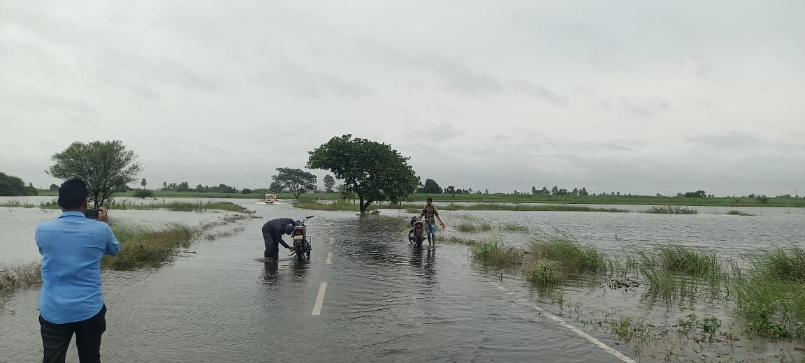 ಚಿಕ್ಕೋಡಿ ಪಟ್ಟಣದ ಸದಲಗಾ ಪಟ್ಟಣದ ಹೊರವಲಯದಲ್ಲಿ ಹೊಲ ಗದ್ದೆಗಳಿಗೆ ದೂಧಗಂಗಾ ನದಿ ನೀರು ನುಗ್ಗಿ ಬೆಳೆ ಜಲಾವೃತಗೊಂಡಿದೆ