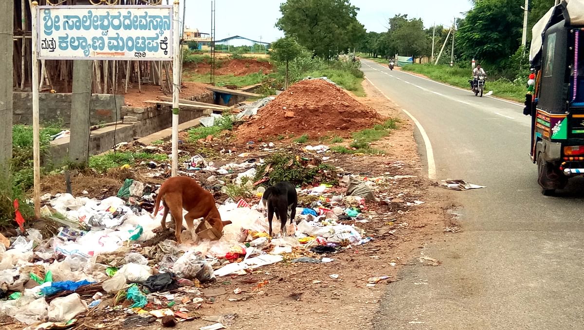 ಮೊಳಕಾಲ್ಮುರು ತಾಲ್ಲೂಕಿನ ಕೊಂಡ್ಲಹಳ್ಳಿಯಲ್ಲಿ ಮುಖ್ಯರಸ್ತೆ ಬದಿ ಹೋಟೆಲ್‌ ತ್ಯಾಜ್ಯ ರಸ್ತೆಬದಿ ಸುರಿದಿರುವುದು