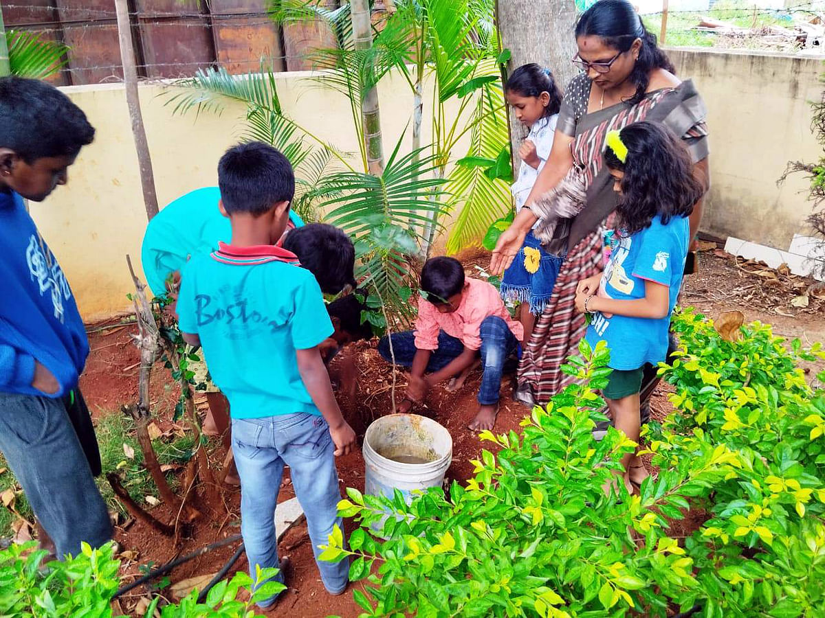 ಗಿಡಗಳನ್ನು ನೆಟ್ಟು ಪರಿಸರ ಪೋಷಣೆಯ ಪಾಠ