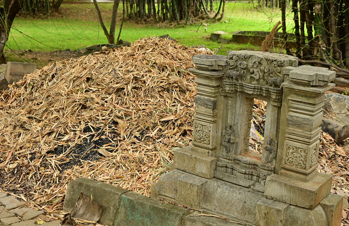 ಕಲಾಕೃತಿಯ ಬಳಿ ಕಸದ ರಾಶಿ ಹಾಕಿರುವುದು