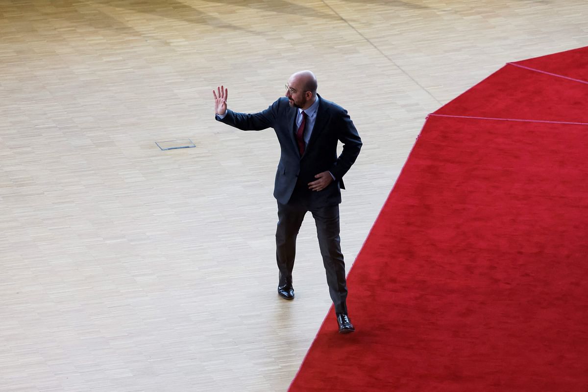 President of the European Council Charles Michel arrives for a summit at EU parliament in Brussels on February 9 2023. - Ukraine