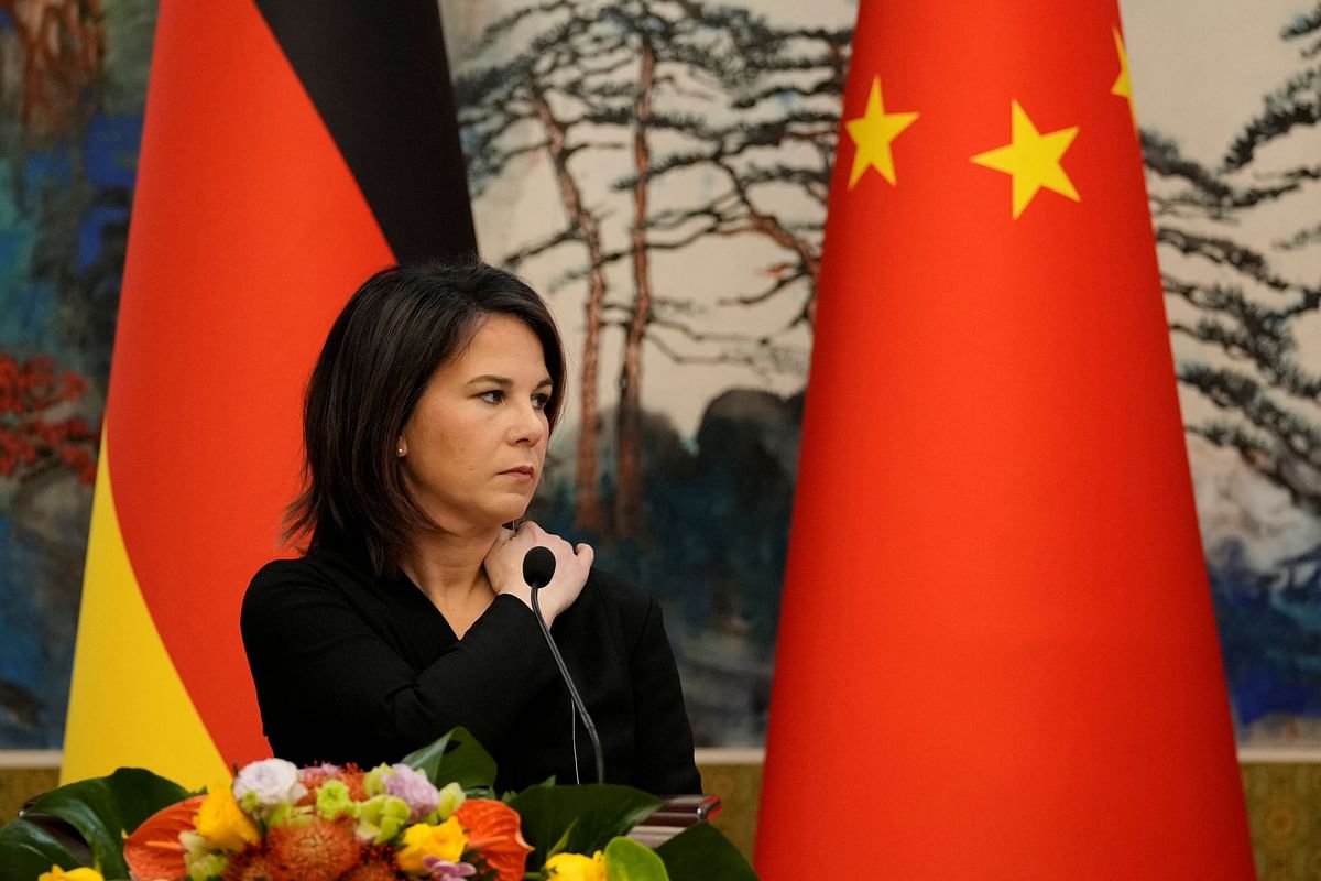 German Foreign Minister Annalena Baerbock attends a joint press conference with Chinese Foreign Minister Qin Gang  at the Diaoyutai State Guesthouse in Beijing, China, April 14, 2023. Suo Takekuma/Pool via REUTERS