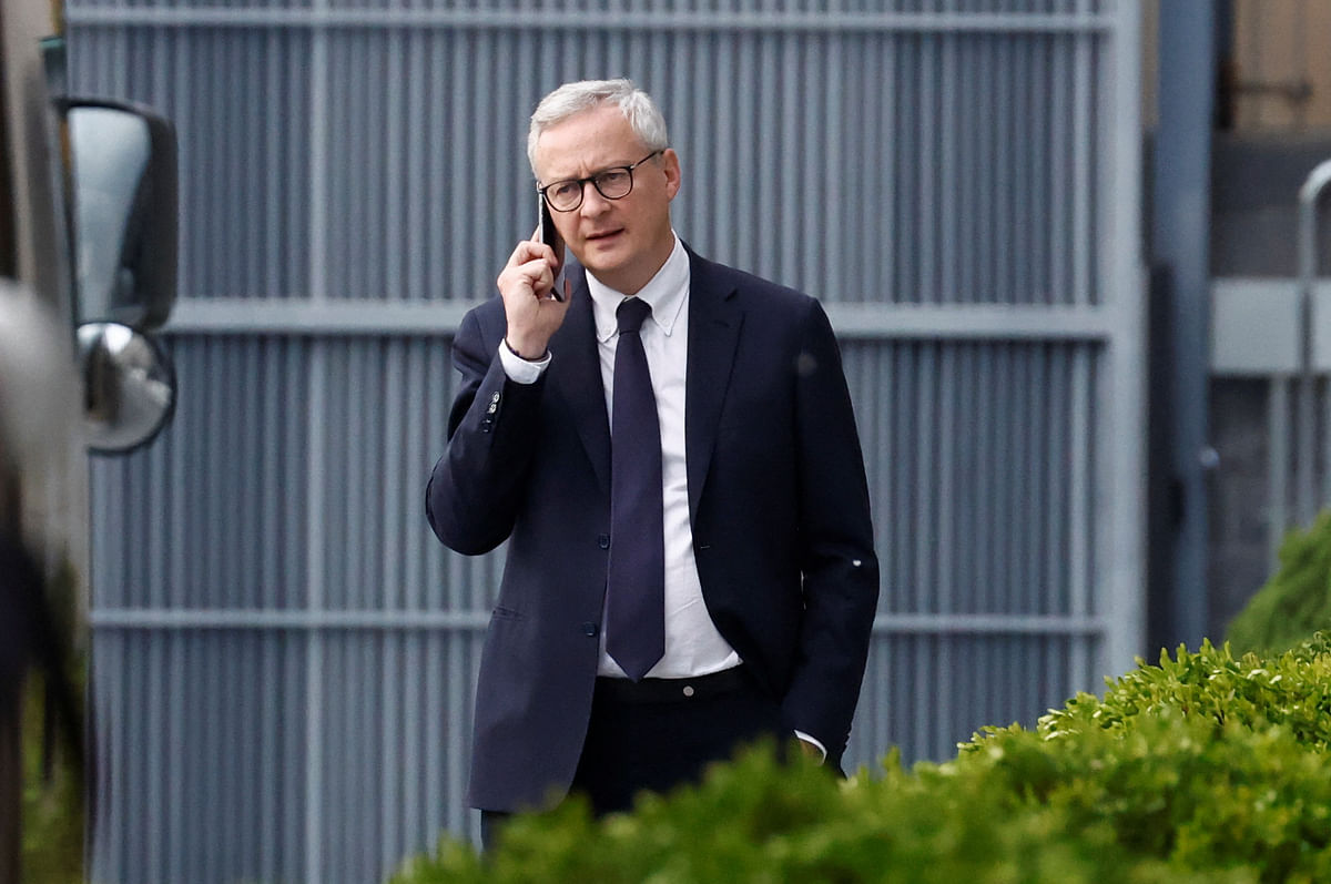 French Minister for Economy, Finance, Industry and Digital Security Bruno Le Maire talks on call as French President Emmanuel Macron visits China, at the French Embassy, in Beijing, China, April 5, 2023. REUTERS/Gonzalo Fuentes