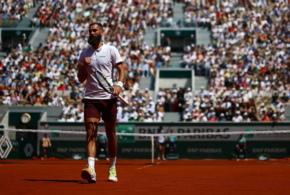 Tennis - French Open - Roland Garros, Paris, France - May 29, 2023 France's Benoit Paire reacts during his first round match against Britain's Cameron Norrie REUTERS/Kai Pfaffenbach