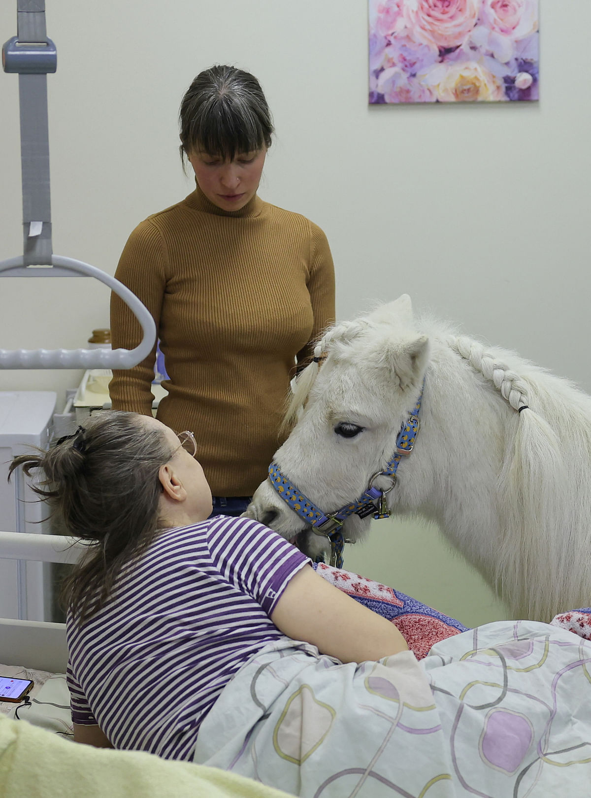 <div class="paragraphs"><p>Volunteer Anastasia Kozyr and her pony Dietrich visit a patient at the Savyolovsky unit of a multi-profile palliative care centre in Moscow.</p></div>