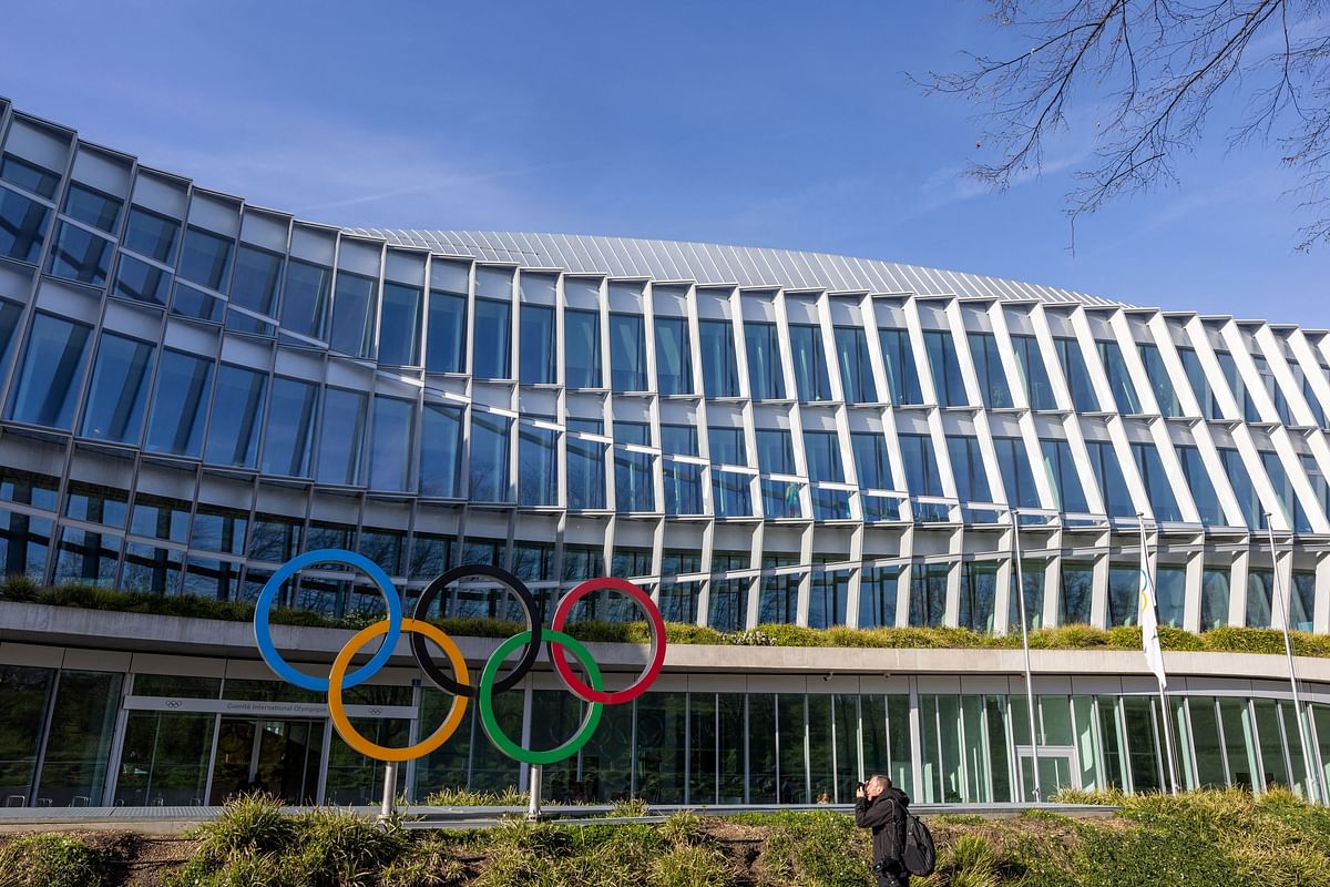 The Olympic rings are seen in front to International Olympic Committee  headquarters in Lausanne, Switzerland, March 19, 2024. REUTERS/Denis Balibouse