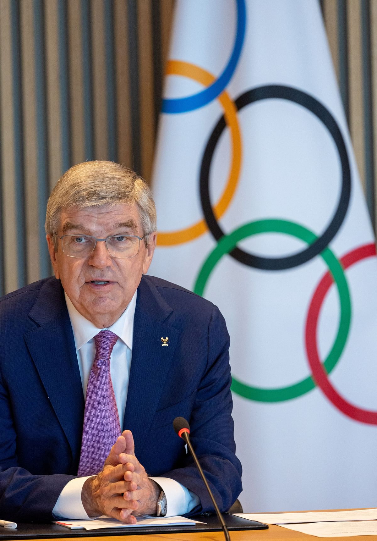 International Olympic Committee  President Thomas Bach attends the opening of the Executive Board meeting at the Olympic House in Lausanne, Switzerland, March 19, 2024. REUTERS/Denis Balibouse