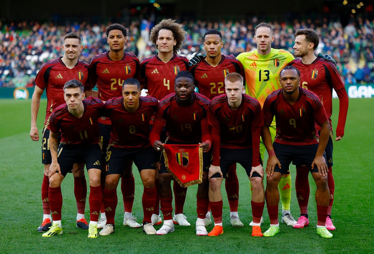 Soccer Football - International Friendly - Ireland v Belgium - Aviva Stadium, Dublin, Ireland - March 23, 2024 Belgium players pose for a team group photo before the match REUTERS/Clodagh Kilcoyne