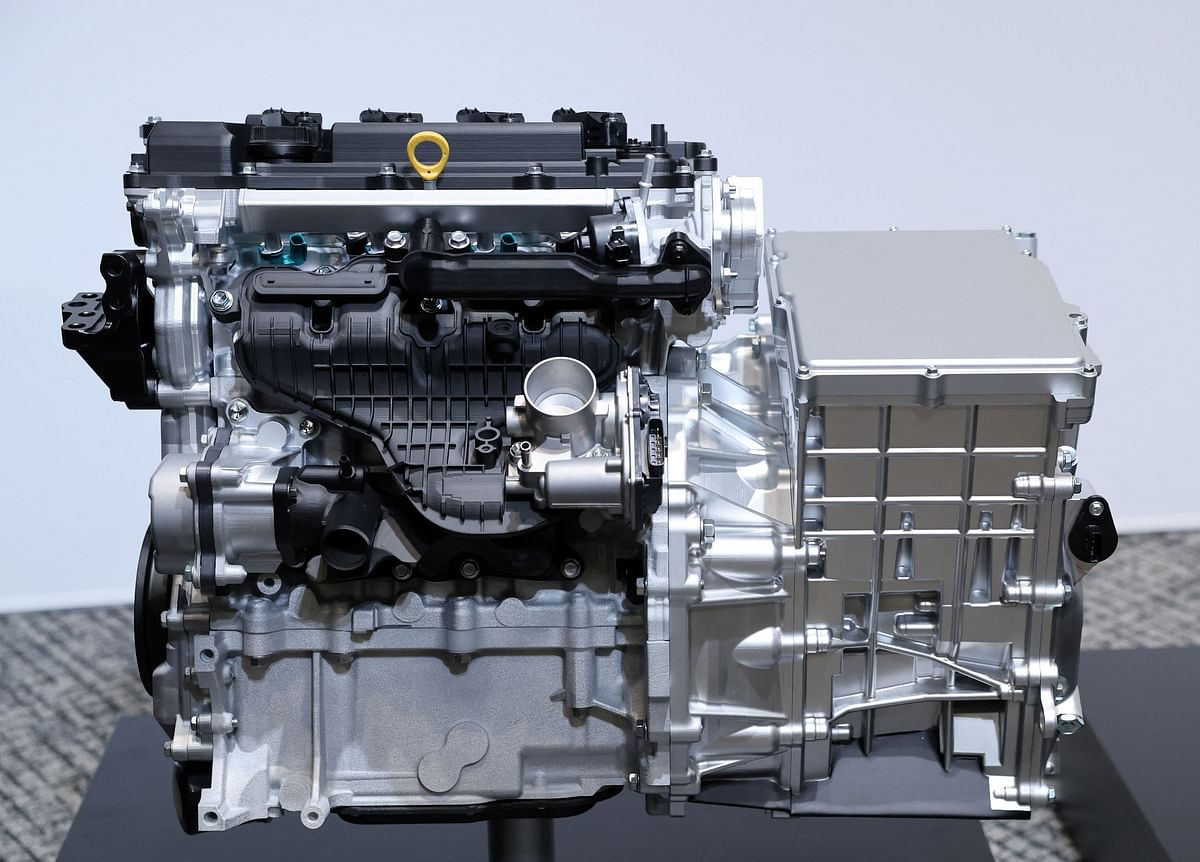 Toyota's engine is displayed at a press conference with Subaru and Mazda, in Tokyo, Japan May 28, 2024. REUTERS/Kim Kyung-Hoon