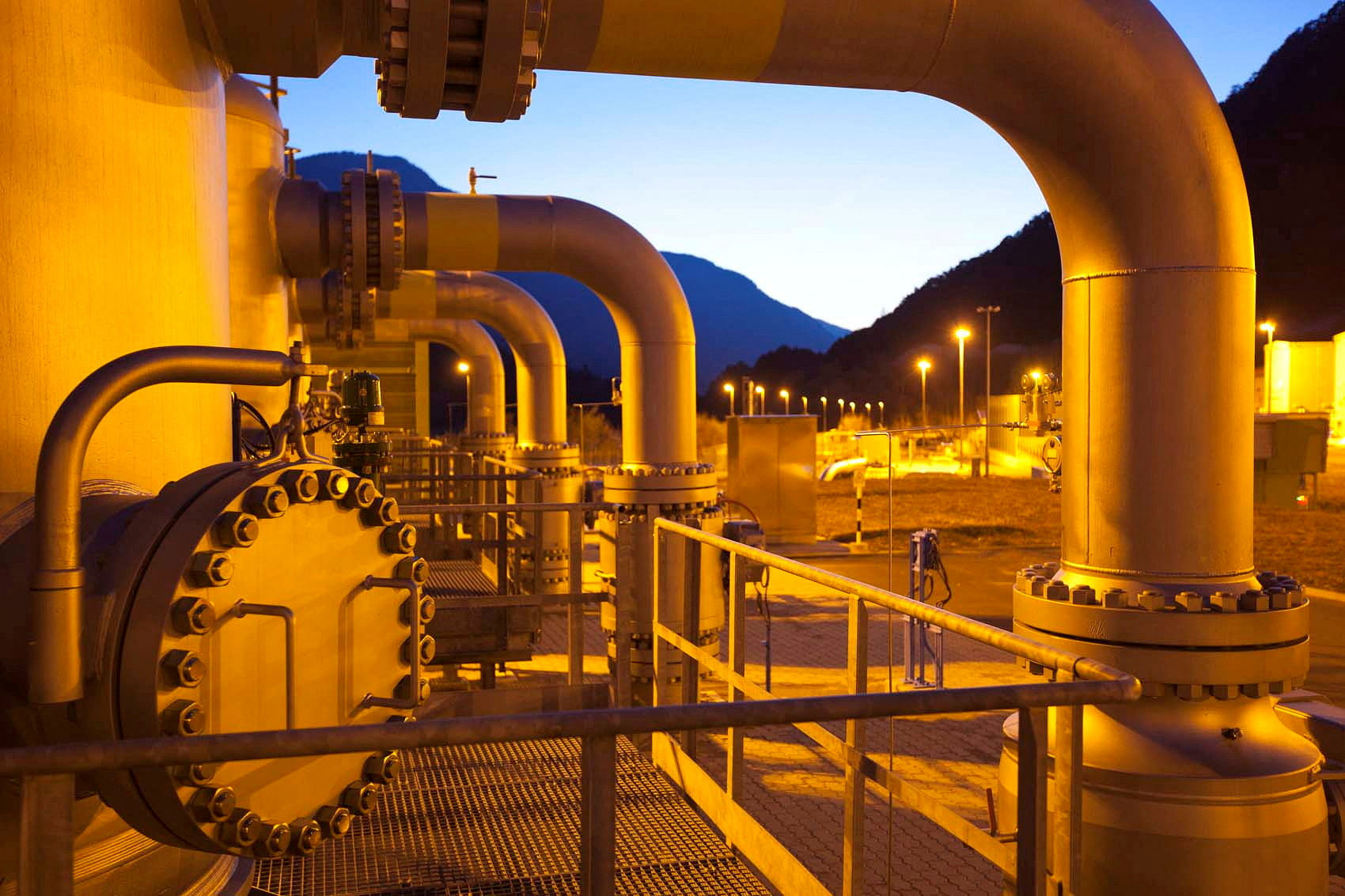 FILE PHOTO: View of a section of a Snam gas compressor station near the entry point of Russian gas close to the Austrian border in Malborghetto, Italy