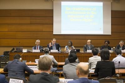 GENEVA, July 10, 2019 (Xinhua) -- Delegates attend a side-event during the 41st session of the UN Human Rights Council (HRC), co-sponsored by the UN Office at Geneva (UNOG) African Group and the Permanent Mission of China, in Geneva, Switzerland, July 9, 2019. China and Africa joined together Tuesday to discuss the contribution of development to the enjoyment of all human rights at the European headquarters of the United Nations. (Xinhua/Xu Jinquan/IANS)