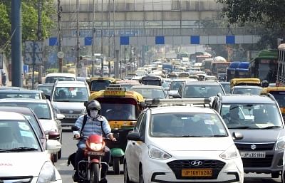 New Delhi: Vehicles stuck in a traffic jam near ITO,in New Delhi on Wednesday, March 1, 2023. (Photo:IANS/Anupam Gautam)