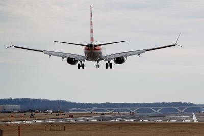 WASHINGTON, March 13, 2019 (Xinhua) -- An American Airlines Boeing 737 Max 8 aircraft from Los Angeles approaches to land at Washington Reagan National Airport in Washington D.C., the United States on March 13, 2019. The United States is grounding all Boeing 737 Max 8 and 9 aircraft, said U.S. President Donald Trump Wednesday, as the country becomes the last major country to do so after two crashes by the model in recent months. (Xinhua/Ting Shen/IANS)