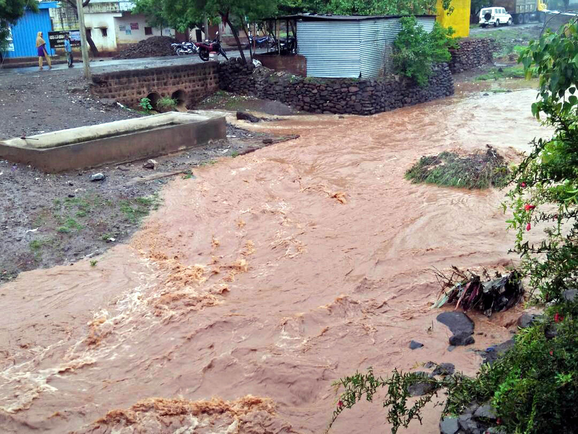 ಚಿಂಚೋಳಿ ತಾಲ್ಲೂಕು ಐನಾಪುರದಲ್ಲಿ ಸುರಿದ ಮಳೆಯಿಂದ ಗ್ರಾ.ಪಂ ಹಿಂದಿನ ತೊರೆಗೆ ಹೊಸ ನೀರು ಹರಿದು ಬಂದಿದೆ