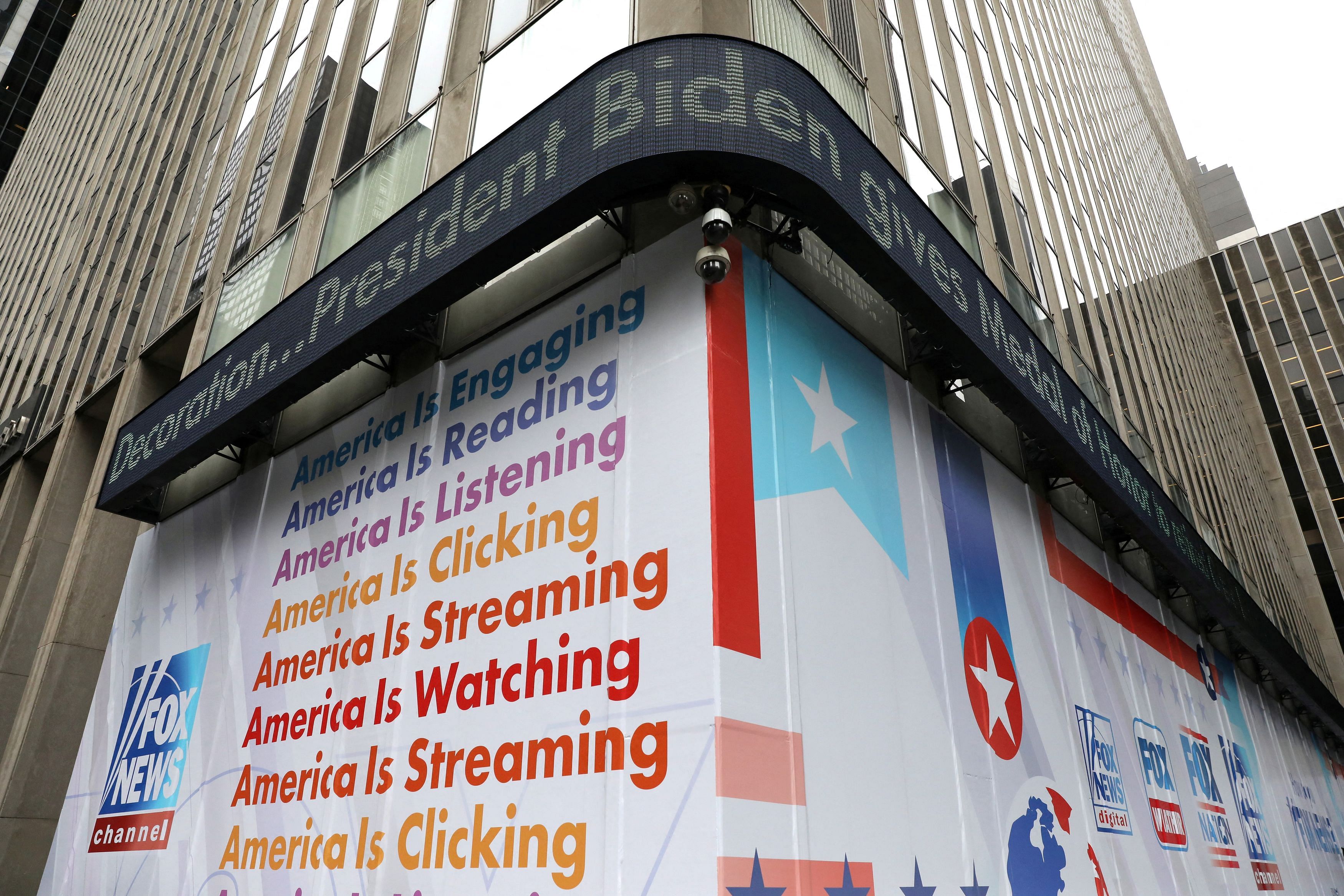 FILE PHOTO: A headline for a story on U.S. President Joe Biden is displayed at Fox News headquarters in New York