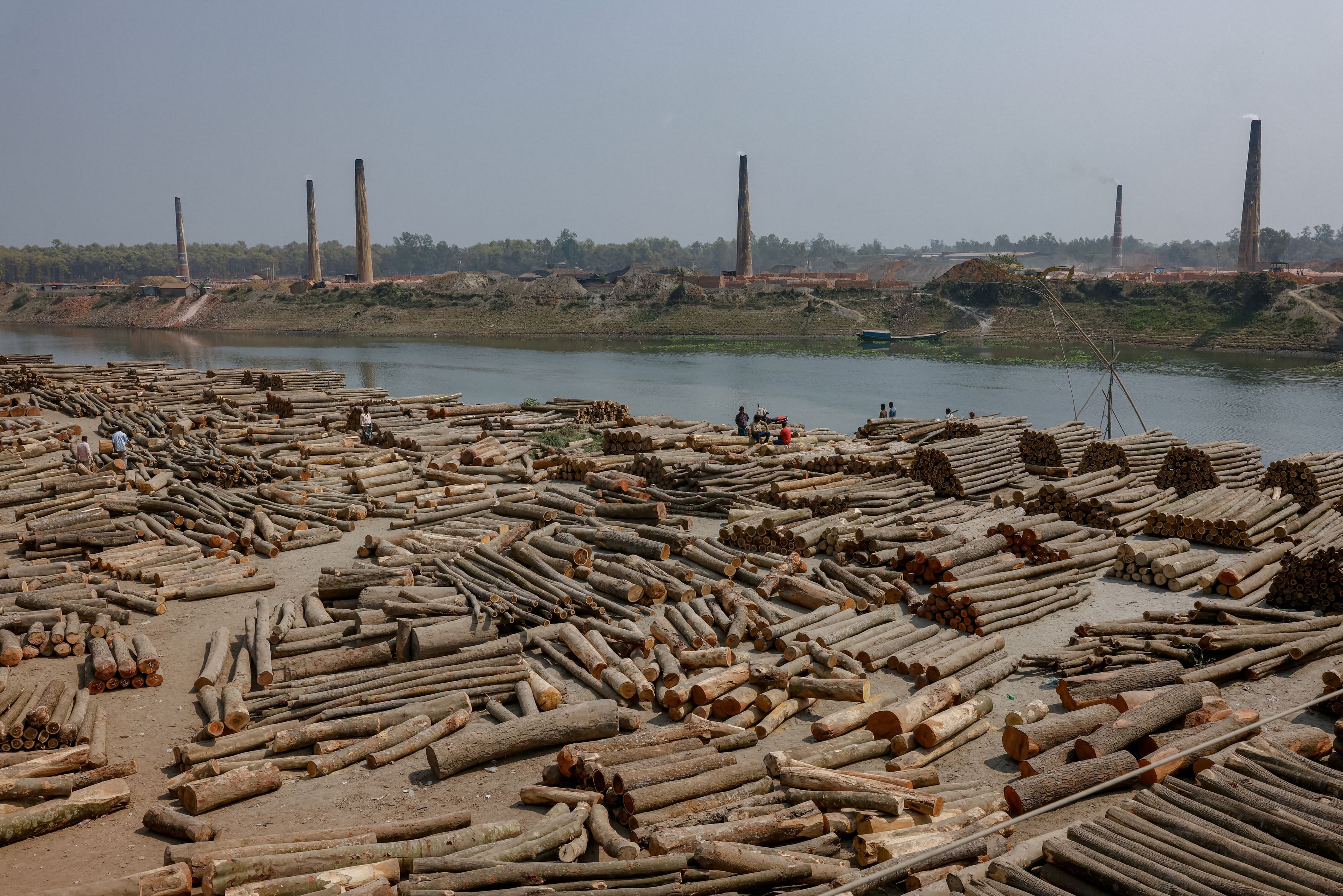 <div class="paragraphs"><p>Tree trunks are stacked in a timber market on the bank of the Bangshai river, upstream of the Buriganga river, in the Mirzapur area of Tangail, Bangladesh, March 1, 2023. The Buriganga, or the 'Old Ganges', is so polluted that its water appears pitch black, except during the monsoon months, and emits a foul stench through the year. The South Asian nation of nearly 170 million, </p></div>