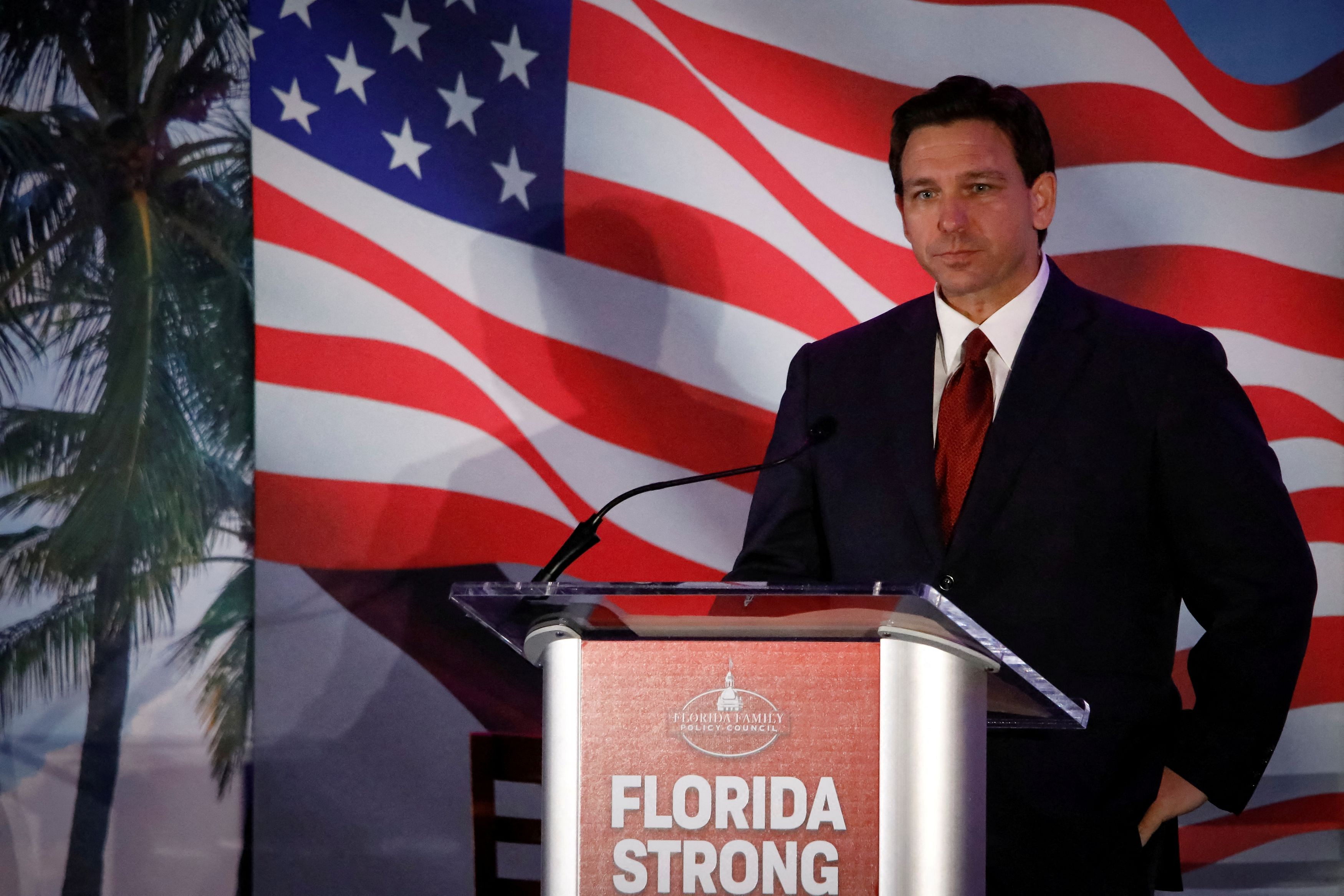 <div class="paragraphs"><p>FILE PHOTO: Florida Governor Ron DeSantis speaks during the Florida Family Policy Council Annual Dinner Gala, in Orlando, Florida, U.S., May 20, 2023.      </p></div>