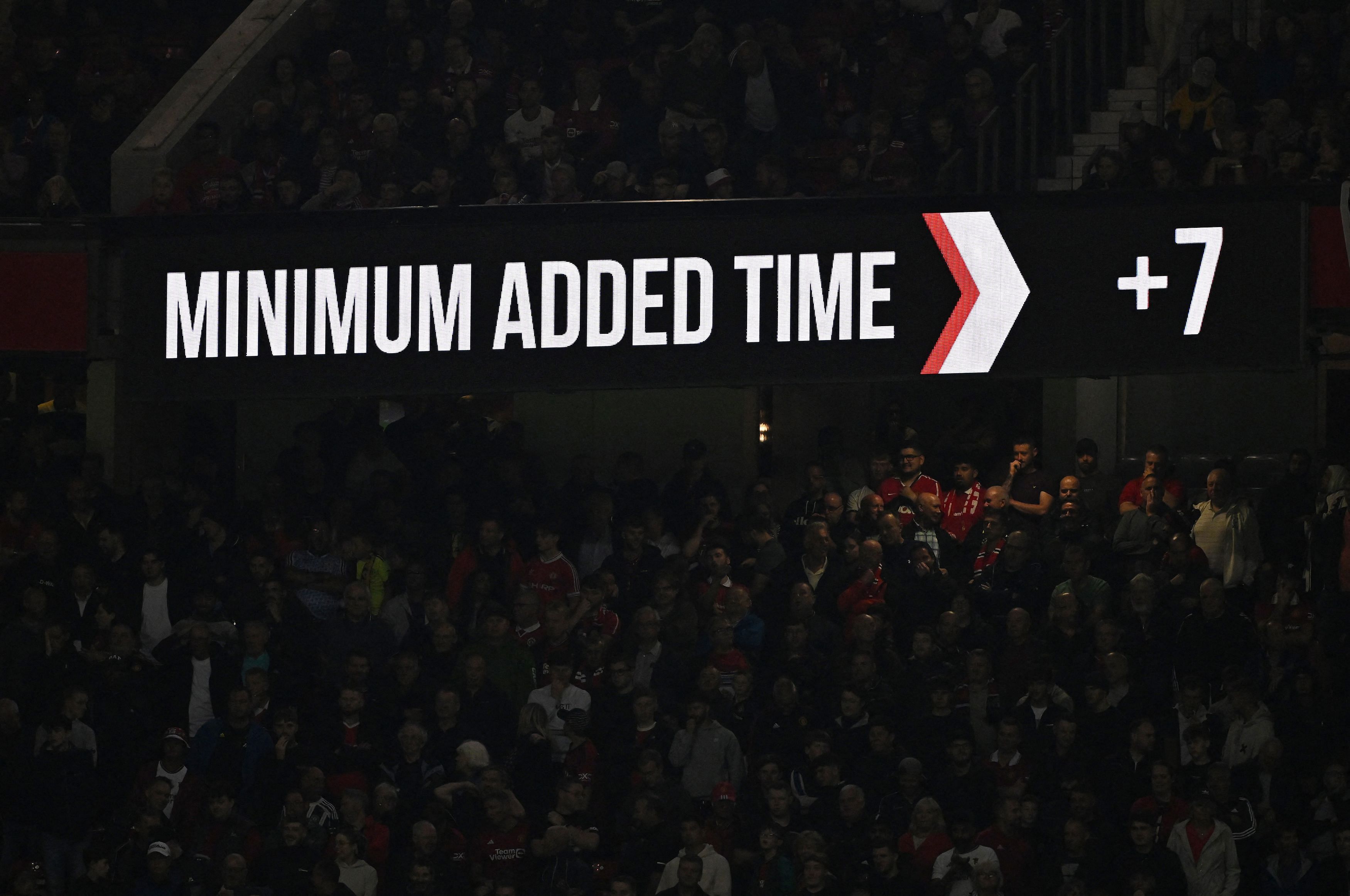 <div class="paragraphs"><p>Soccer Football - Premier League - Manchester United v Wolverhampton Wanderers - Old Trafford, Manchester, Britain - August 14, 2023 General view of a screen showing added time.</p></div>