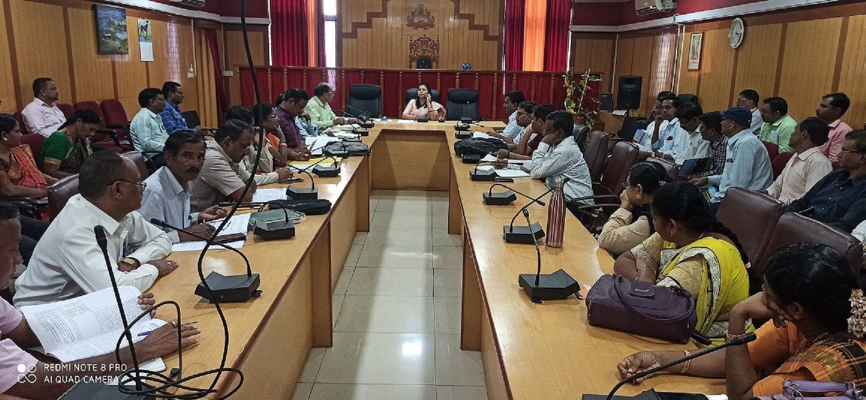 Deputy Commissioner Vaishali M L speaks at a preparatory meeting held at her office in Gadag on Monday to discuss on preparations to be made for the Teacher Eligibility Test (TET). dh photo