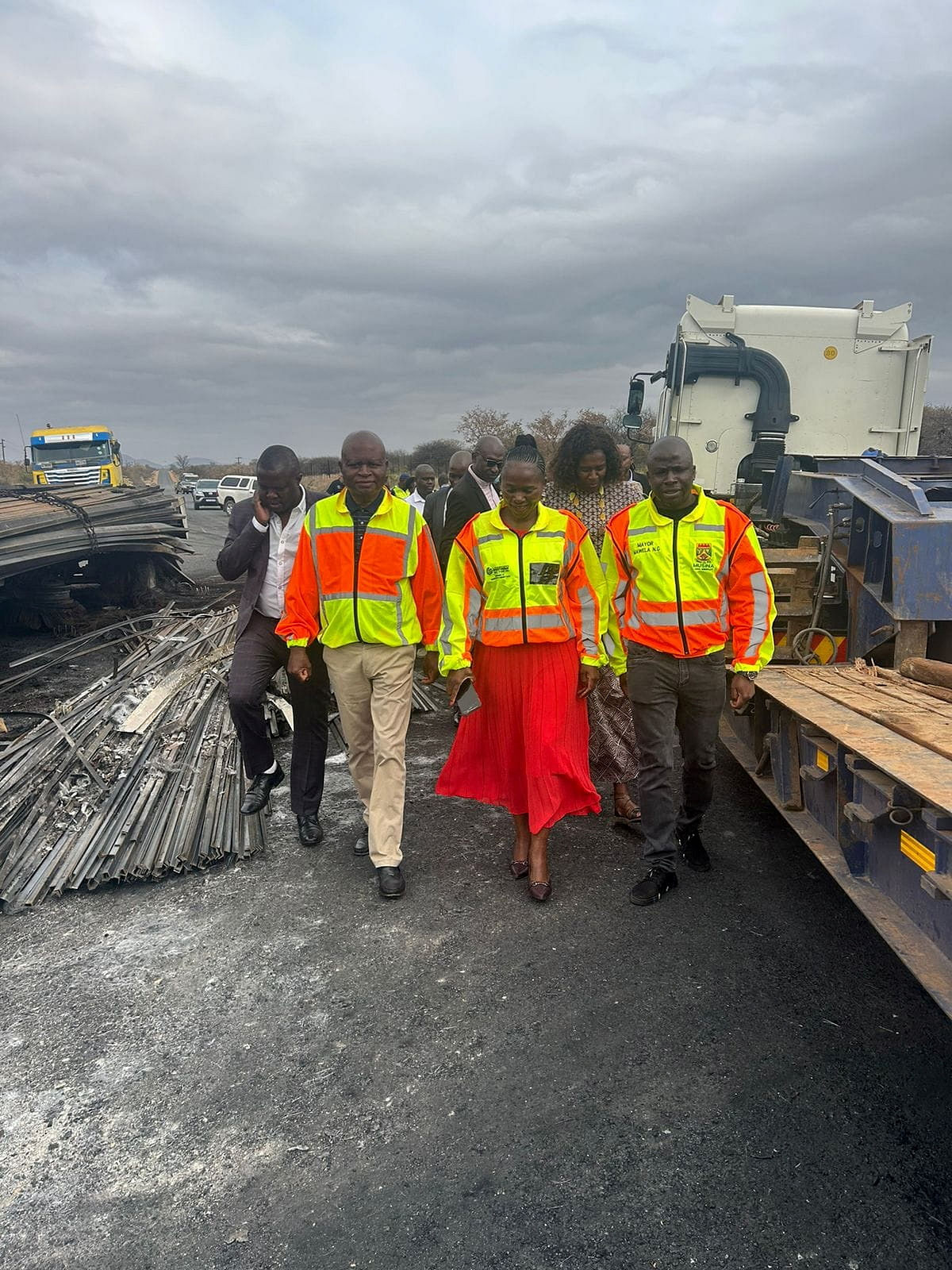 Limpopo Member of the Executive Council  for Transport and Community Safety, Florence Radzilani, visits the scene of an accident in which a bus collided with a truck leaving several victims at Vhembe District, in Limpopo province, South Africa, September 17, 2023, in this picture obtained from social media. Limpopo Department of Transport And Community Safety/via REUTERS  THIS IMAGE HAS BEEN SUPPLIED BY A THIRD PARTY. MANDATORY CREDIT. NO RESALES. NO ARCHIVES.