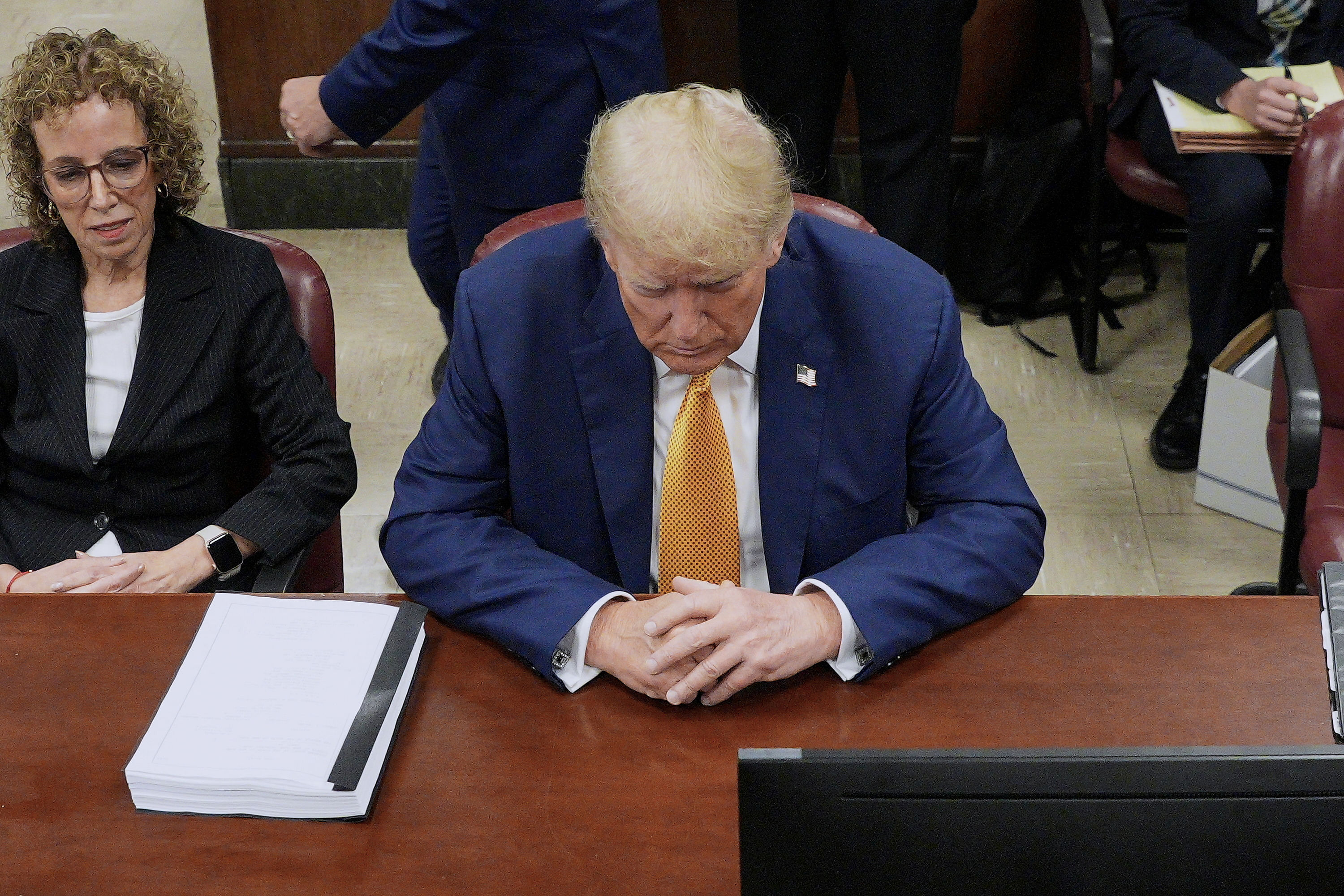 Former President Donald Trump sits in Manhattan Supreme Court on the 13th day of his hush money trial May 7 2024. Curtis Means/Pool via REUTERS