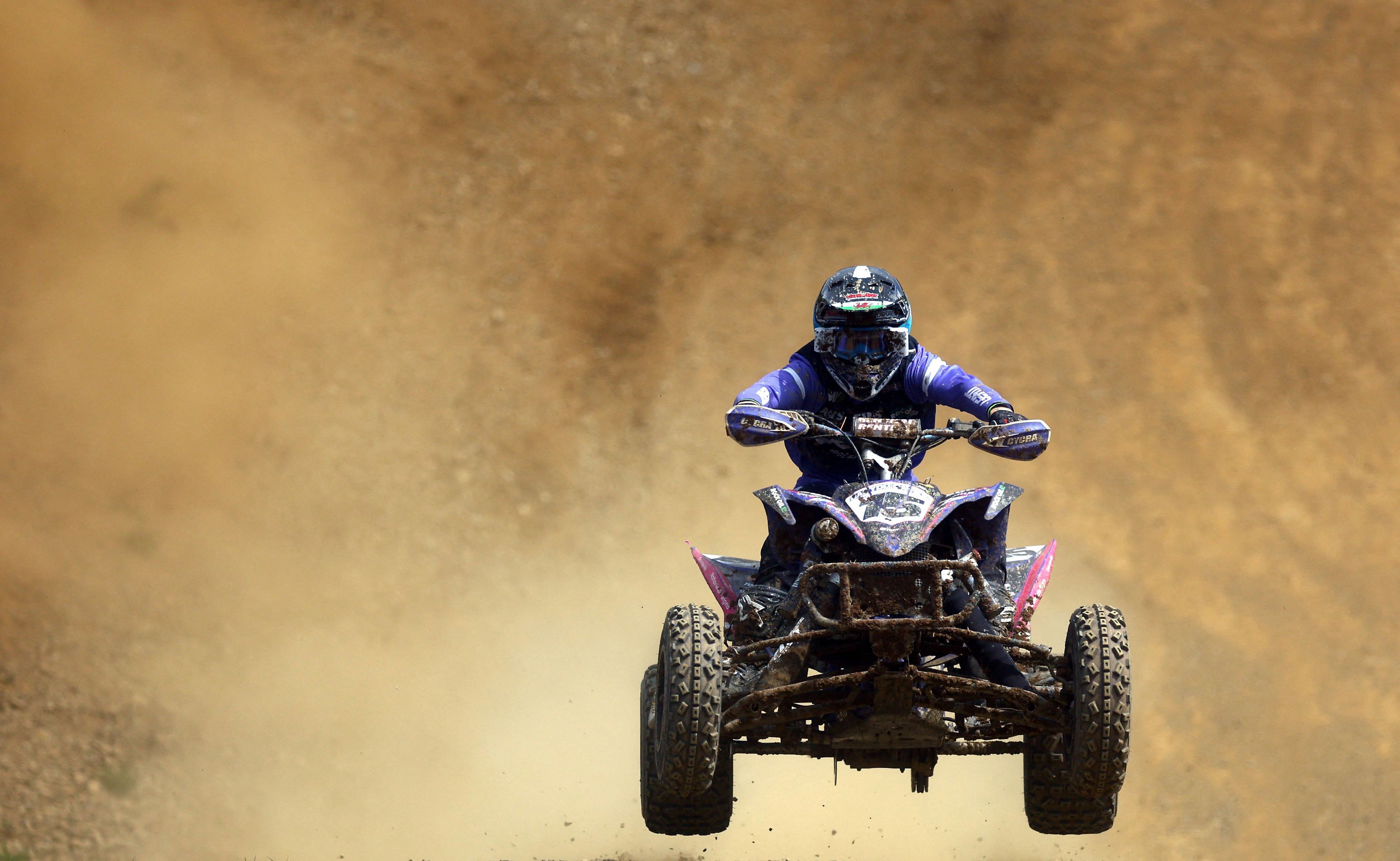 A rider competes during the NETT British Sidecar and Quad Bike Championships at Whittas Park, Bassenthwaite, Britain, May 18, 2024. REUTERS/Lee Smith