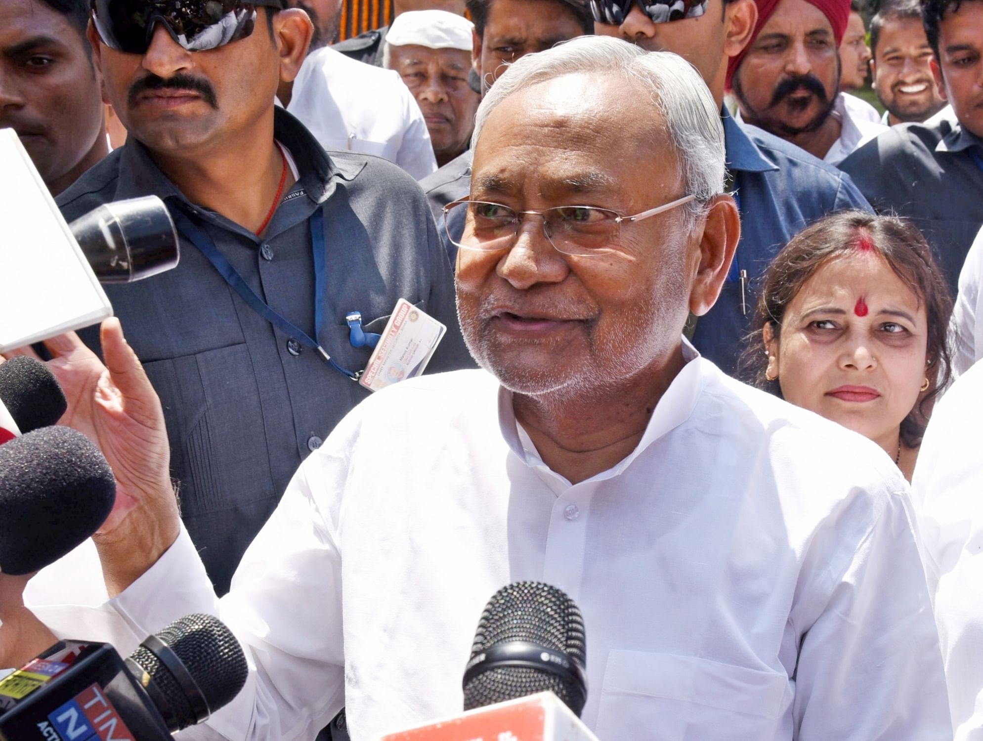 Patna: Bihar Chief Minister Nitish Kumar speaks to media, in Patna, on Wednesday, March 29, 2023.(Photo: IANS)