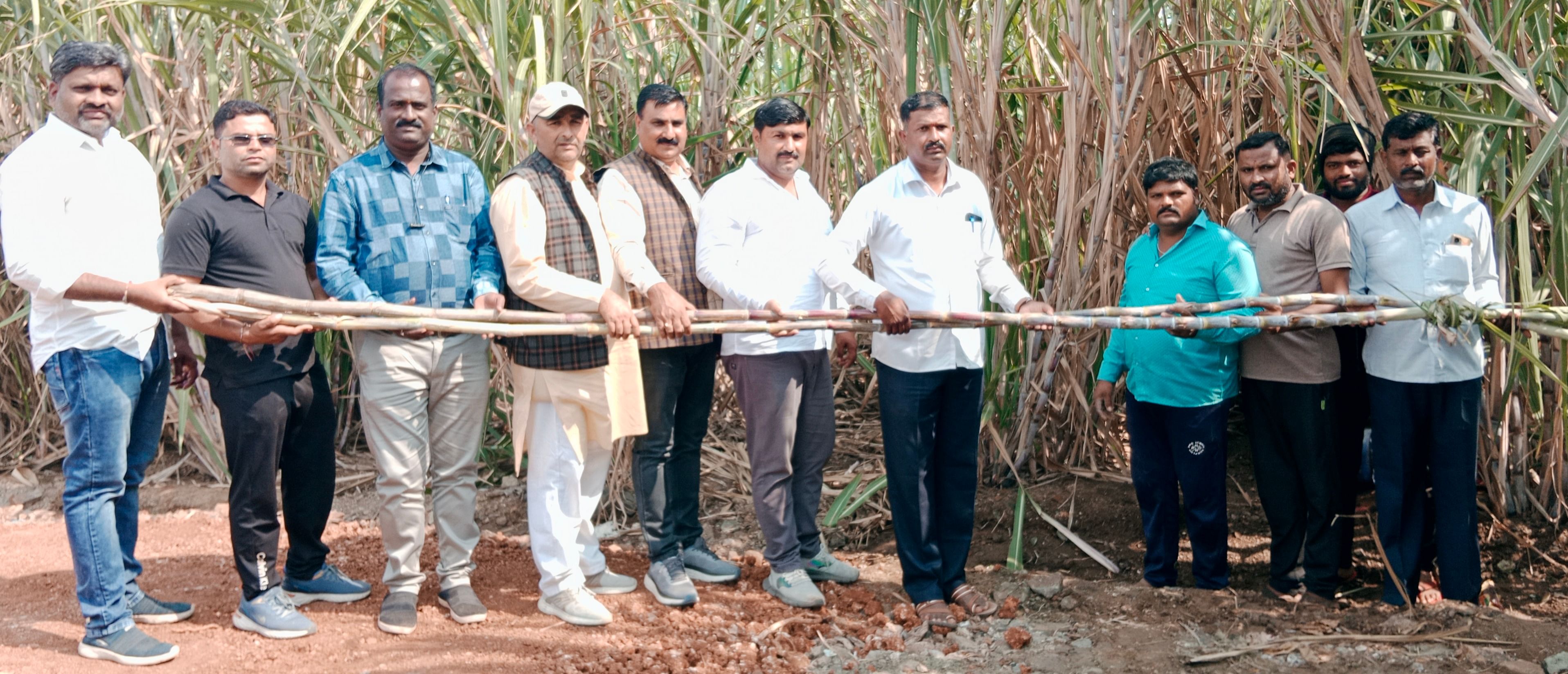 ನಿಡಗುಂದಿ ತಾಲ್ಲೂಕಿನ ಗೊಳಸಂಗಿ ಗ್ರಾಮದ ನಾರಾಯಣ ಸಾಳುಂಕೆ ಸಹೋದರರು ಬೆಳೆದ 25 ಅಡಿ ಎತ್ತರದ ಕಬ್ಬಿನ ಬೆಳೆಯನ್ನು ಉತ್ತರ ಪ್ರದೇಶದ ರೈತರು ಮಂಗಳವಾರ ವೀಕ್ಷಿಸಿದರು