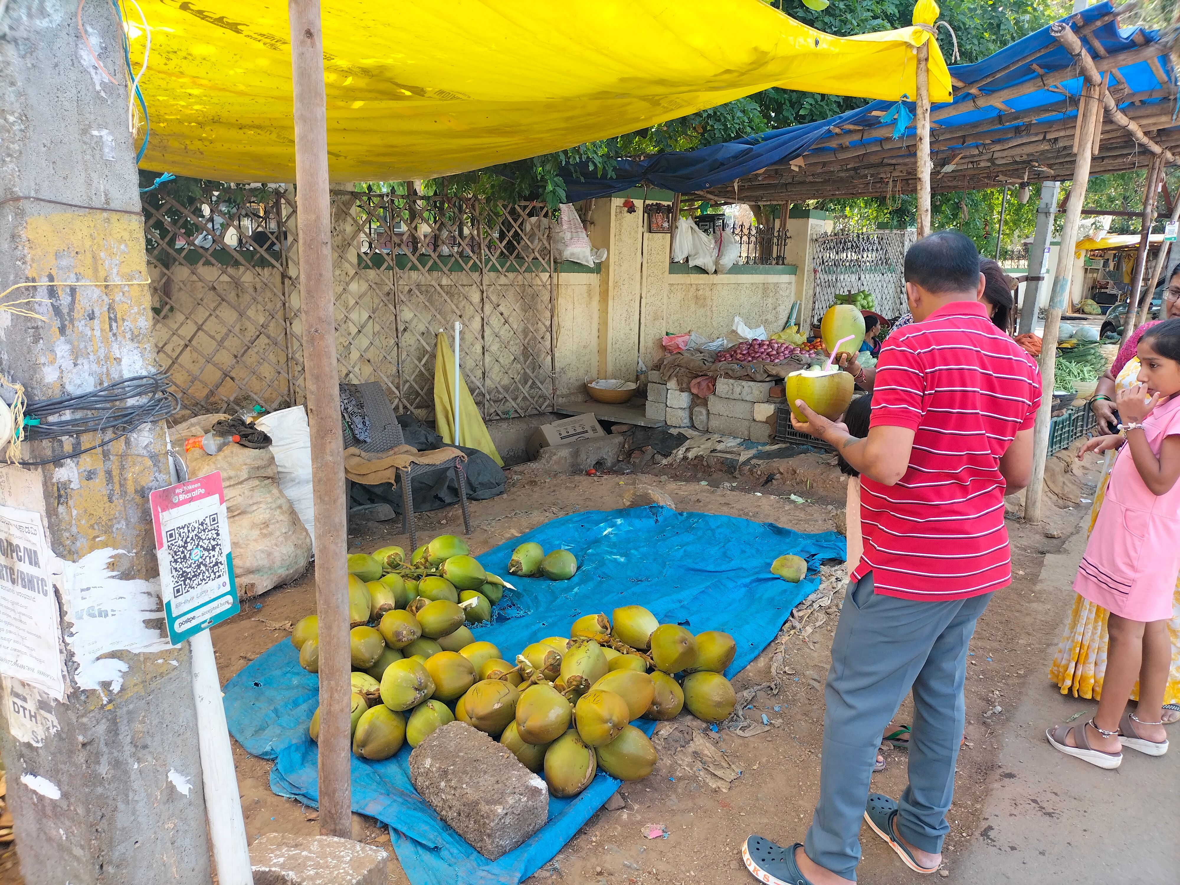 ಹಾಸನದಲ್ಲಿ ಜನರು ಎಳನೀರು ಸೇವಿಸುತ್ತಿರುವುದು.