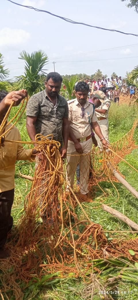 ಹೊನ್ನಾಳಿ ತಾಲ್ಲೂಕಿನ ಹಳೆ ದೇವರಹೊನ್ನಾಳಿ ಗ್ರಾಮದ ದೇವಸ್ಥಾನದಲ್ಲಿ ಅಡಗಿ ಕುಳಿತಿದ್ದ ಕರಡಿಗೆ ಬಲೆಬೀಸಿದ ಅರಣ್ಯ ಇಲಾಖೆ ಅಧಿಕಾರಿಗಳು