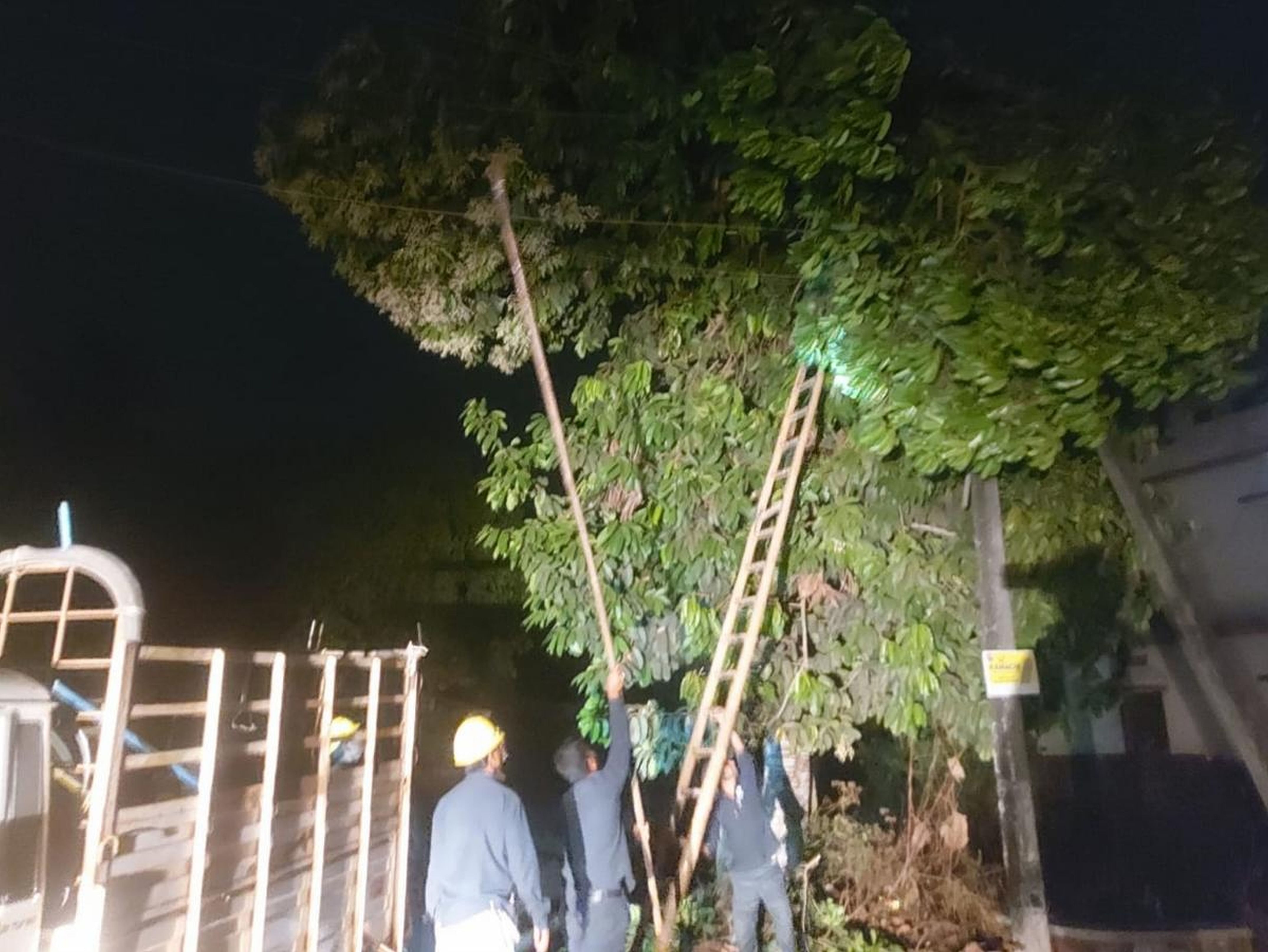 ಮಳೆಗಾಲದ ಅವಧಿಯಲ್ಲಿ ತಡರಾತ್ರಿಯಲ್ಲಿಯೂ ಕೆಲಸದಲ್ಲಿ ತೊಡಗಿಸಿಕೊಂಡ ಲೈನ್‍ಮೆನ್‍ಗಳು. (ಸಂಗ್ರಹ ಚಿತ್ರ)