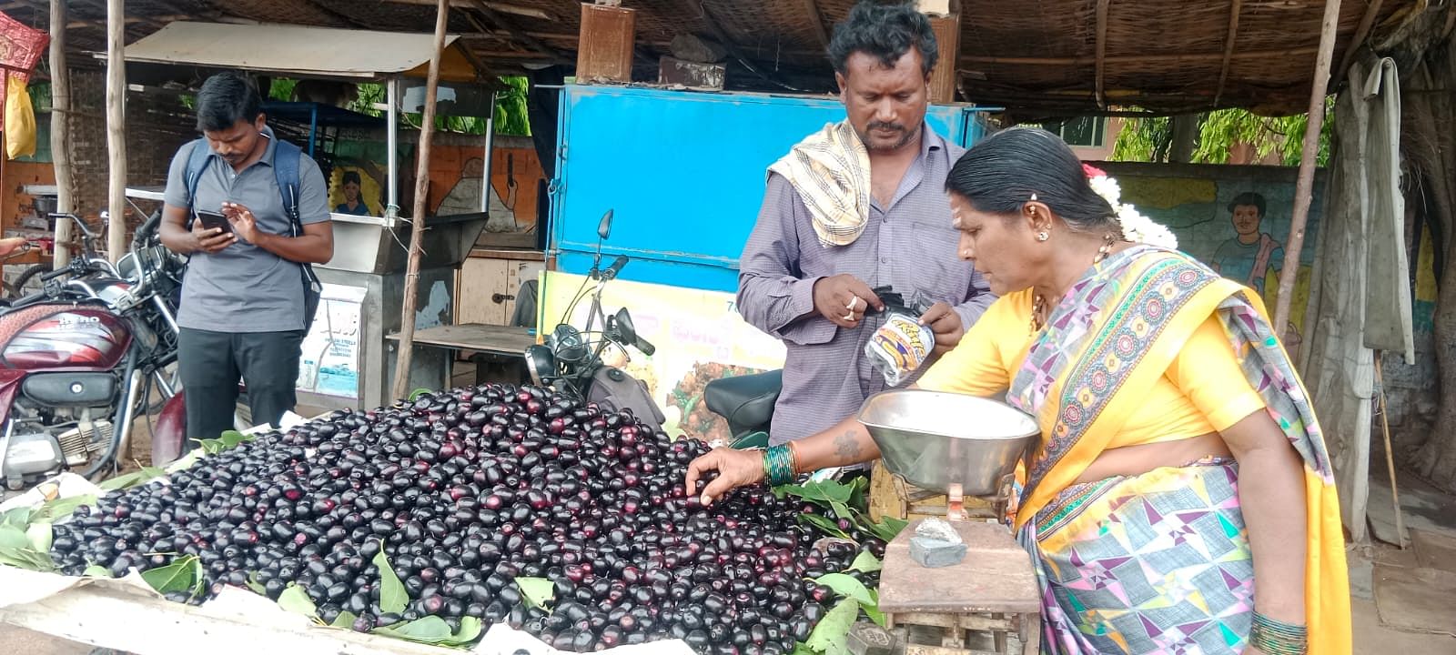 ಸಿರುಗುಪ್ಪ ನಗರದ ಮಾರುಕಟ್ಟೆಯಲ್ಲಿ ಗ್ರಾಹಕರು ನೇರಳೆ ಹಣ್ಣು ಖರೀದಿಸಿದರು