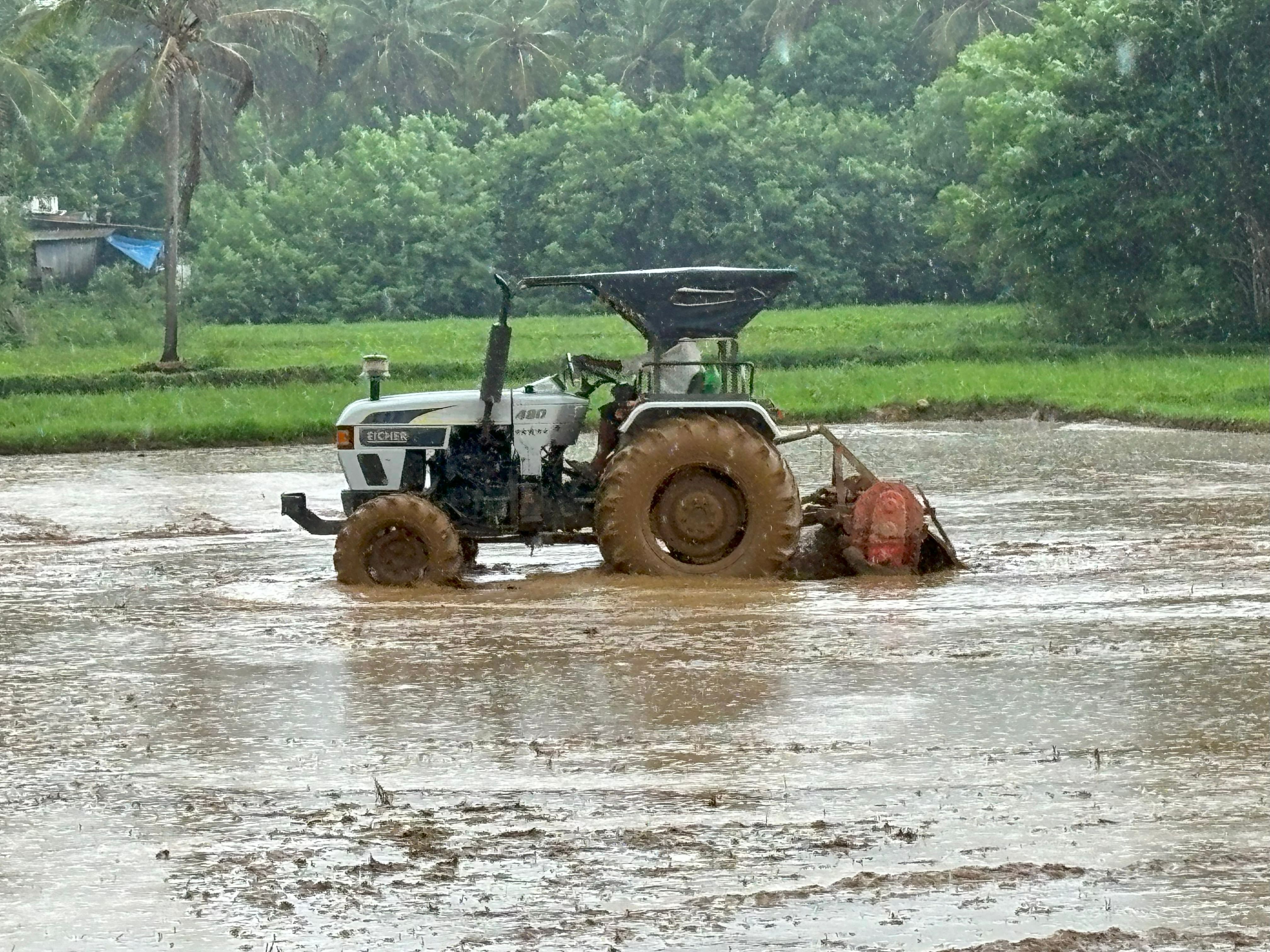 ಕಾಪು ಸಮೀಪದ ಗದ್ದೆಯೊಂದರಲ್ಲಿ ಉಳುಮೆ ಕಾರ್ಯ ಭರದಿಂದ ಸಾಗಿದೆ