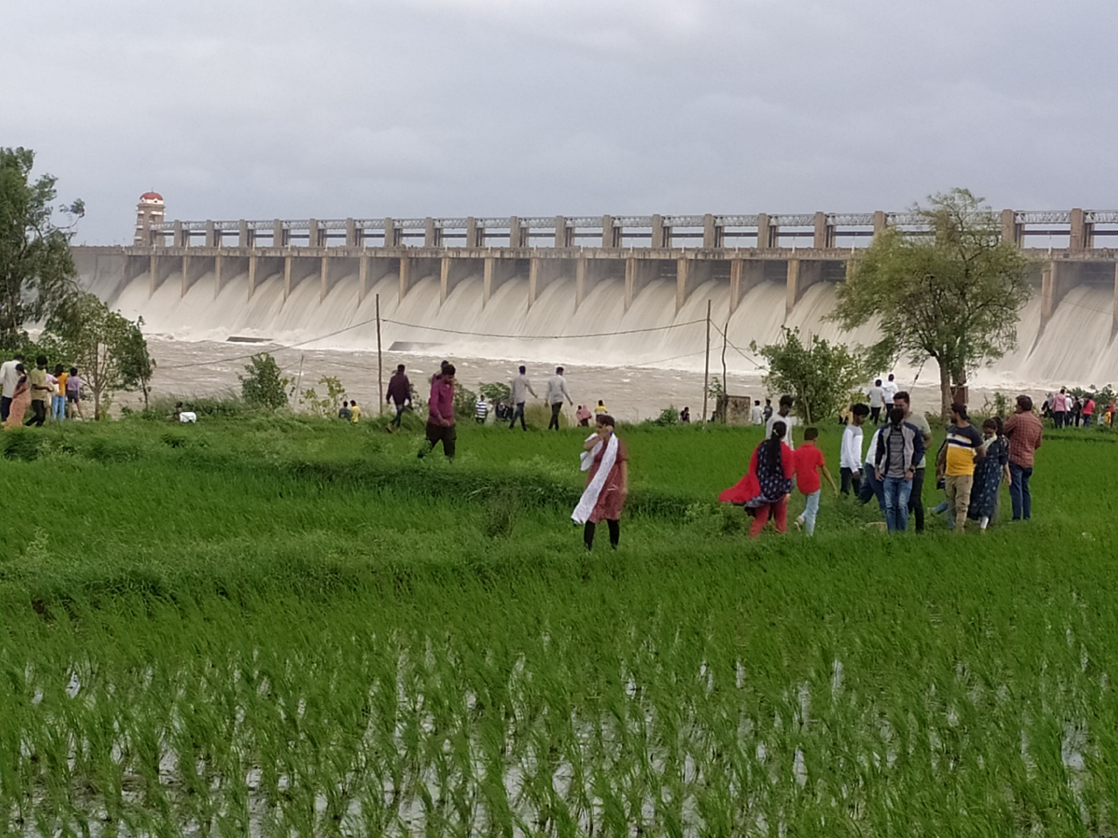 ಮುನಿರಾಬಾದ್‌ನ ತುಂಗಭದ್ರಾ ಜಲಾಶಯ ಭರ್ತಿಯಾಗಿ ಹೆಚ್ಚುವರಿ ನೀರನ್ನು ಕ್ರಸ್ಟ್ ಗೇಟುಗಳ ಮೂಲಕ ಹರಿಸಲಾಗುತ್ತಿದ್ದು ಪ್ರವಾಸಿಗರು ನೀರಿನ ಸೊಬಗನ್ನು ಕಣ್ಣು ತುಂಬಿಕೊಂಡರು