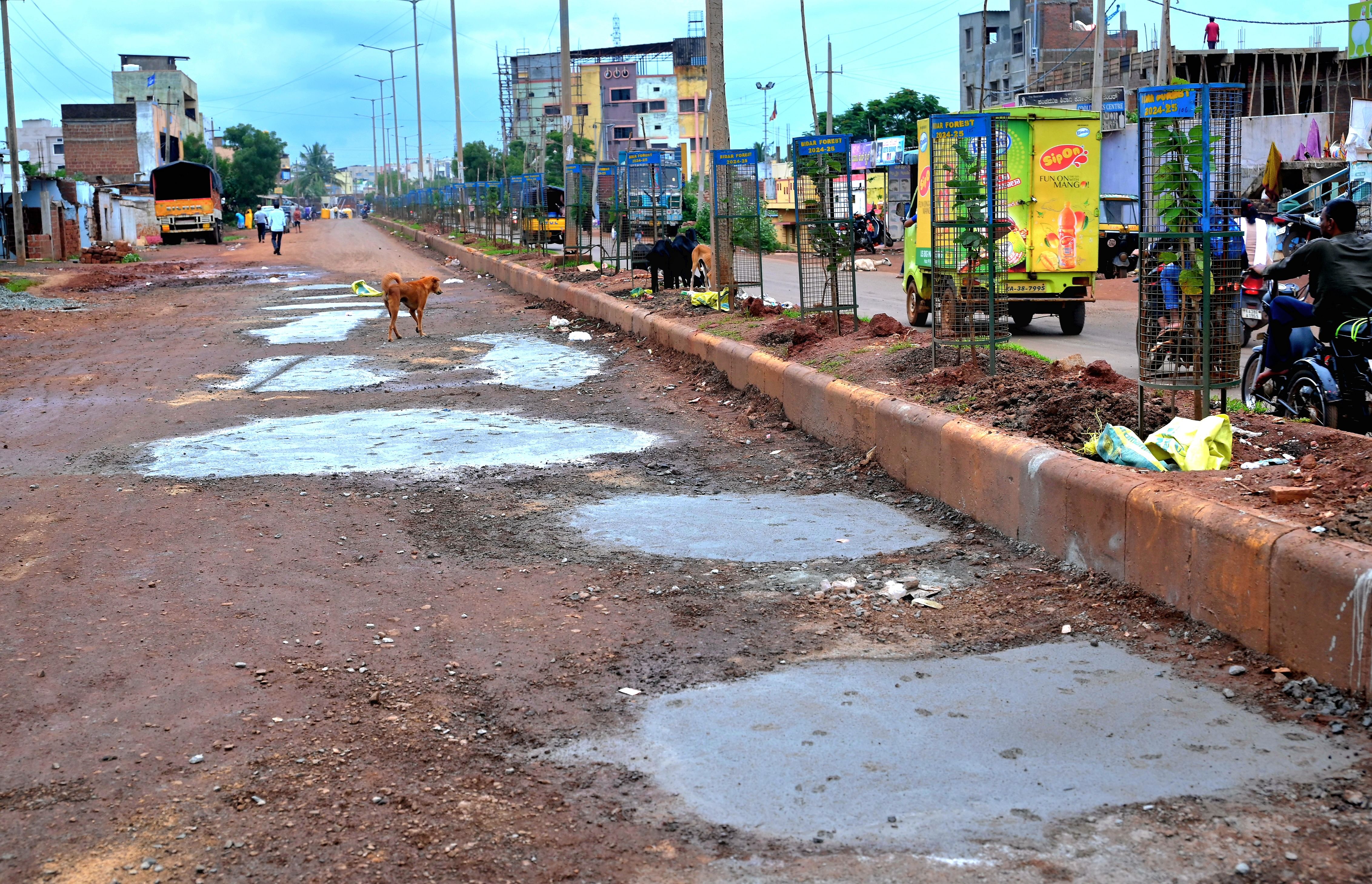 ಮೈಲೂರ್‌–ಗುಂಪಾ ಸಂಪರ್ಕ ಸಾಧಿಸುವ ರಿಂಗ್‌ರೋಡ್‌ನಲ್ಲಿ ಬಿದ್ದಿರುವ ಗುಂಡಿಗಳಿಗೆ ತೇಪೆ ಹಚ್ಚಿರುವುದು