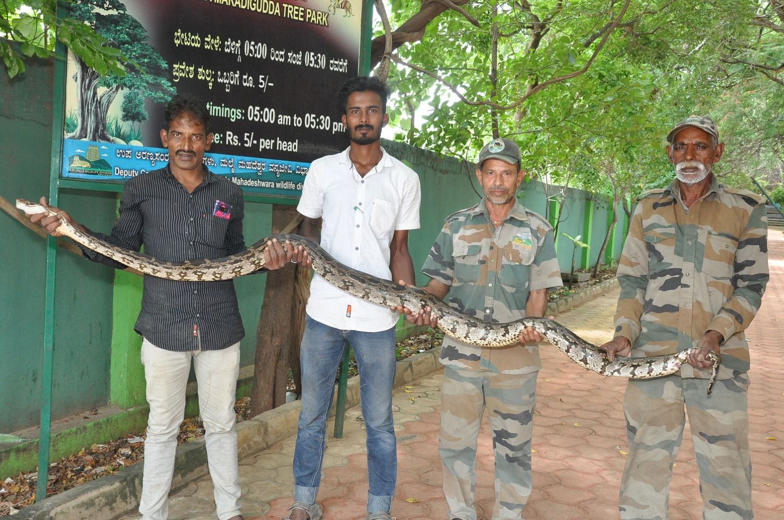 ಕೊಳ್ಳೇಗಾಲ ತಾಲ್ಲೂಕಿನ ಜಾಗೇರಿ ಗ್ರಾಮದಲ್ಲಿ ಸೆರೆ ಹಿಡಿದ ಹೆಬ್ಬಾವನ್ನು ಅರಣ್ಯಕ್ಕೆ ಬಿಡಲಾಯಿತು