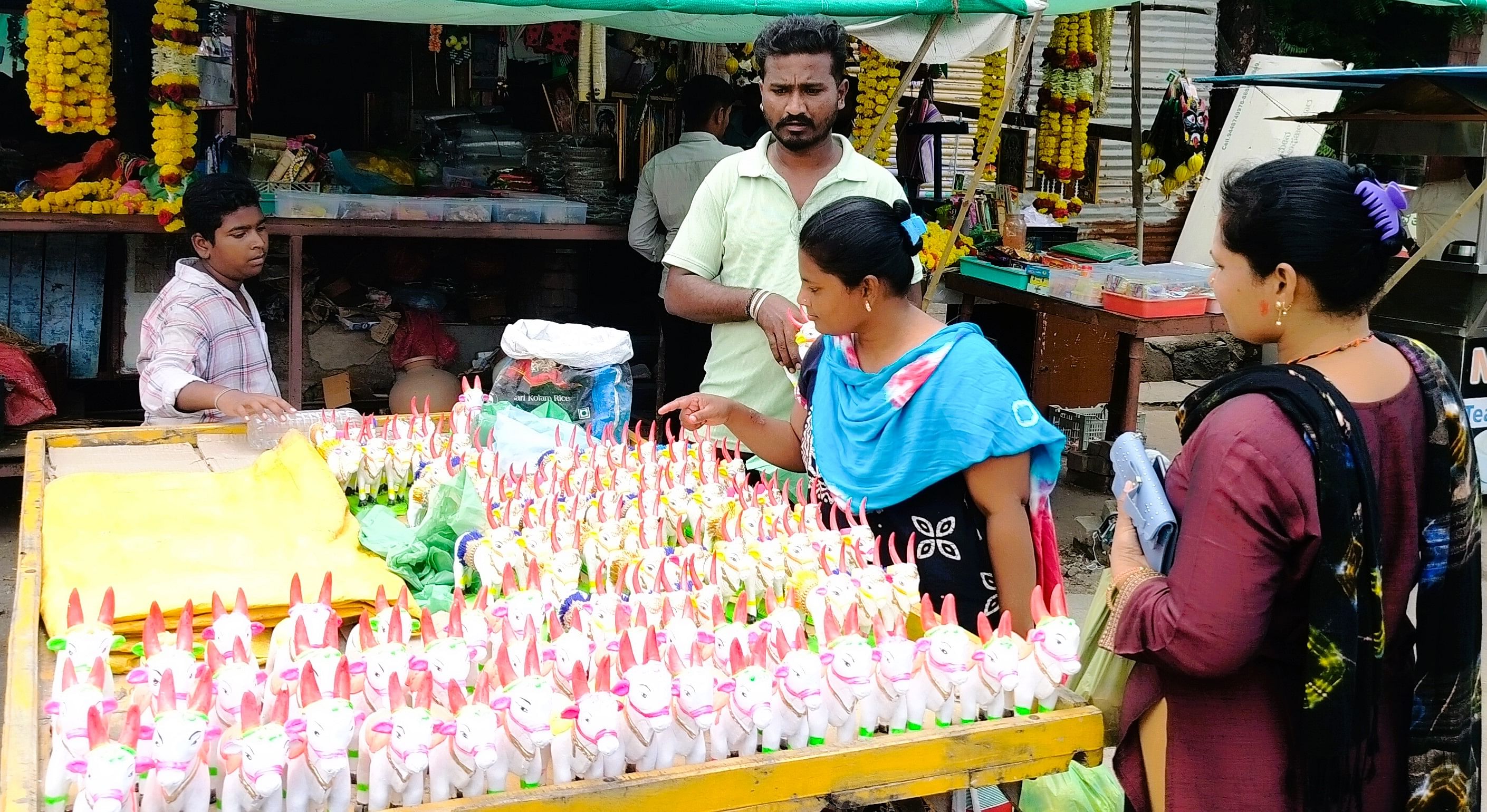 ಅಫಜಲಪುರ ಪಟ್ಟಣದಲ್ಲಿ ಶುಕ್ರವಾರ ಮಣ್ಣೆತ್ತಿನ ಅಮಾವಾಸ್ಯೆಯ ಪ್ರಯುಕ್ತ ಪಿಒಪಿ ಎತ್ತುಗಳನ್ನು ಮಹಿಳೆಯರು ಖರೀದಿಸಿದರು