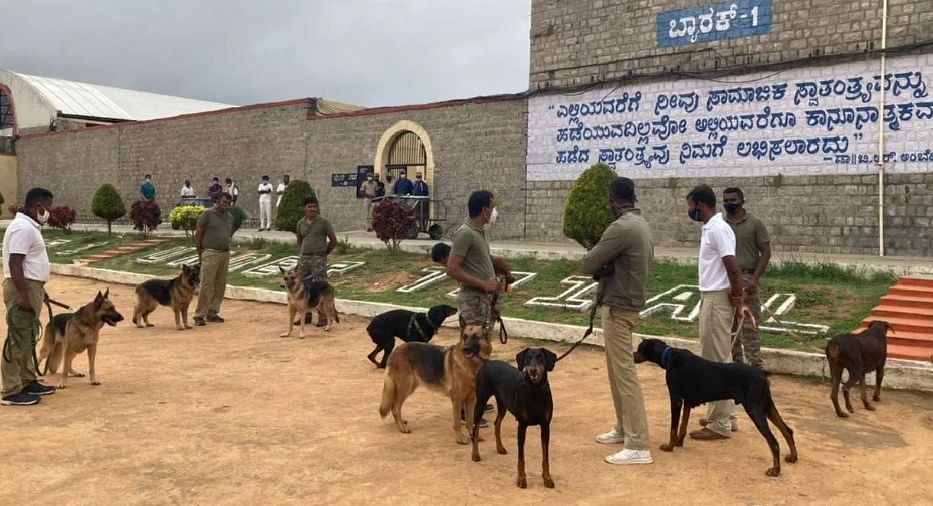 ಪರಪ್ಪನ ಅಗ್ರಹಾರ ಕೇಂದ್ರ ಕಾರಾಗೃಹದಲ್ಲಿ ಶ್ವಾನ ದಳದಿಂದ ತಪಾಸಣೆ ನಡೆಯಿತು.   