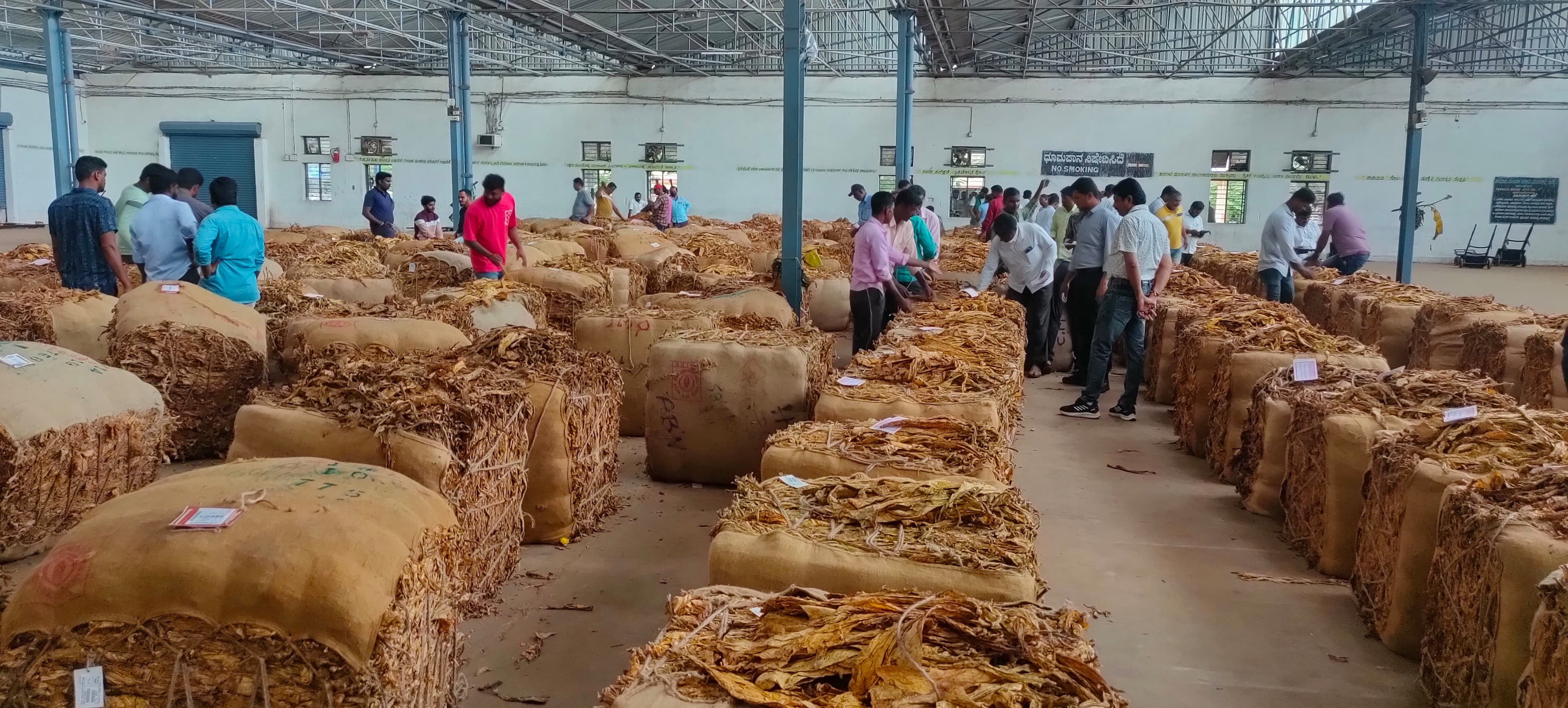 ಕೊಣನೂರು ಸಮೀಪದ ರಾಮನಾಥಪುರದ ತಂಬಾಕು ಹರಾಜು ಮಾರುಕಟ್ಟೆಯಲ್ಲಿ ಹರಾಜಿನ ನಂತರ ರೈತರು ತಮ್ಮ ಬೇಲ್‍ಗಳಿಗೆ ನೀಡಿರುವ ಬೆಲೆ ಪರಿಶೀಲಿಸುತ್ತಿರುವುದು.