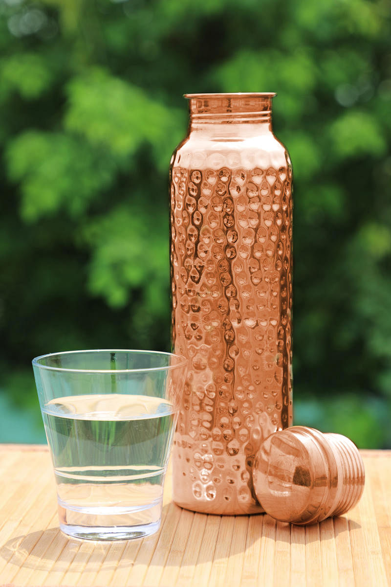 Indian Traditional Handmade Copper Water Bottle with a Glassತಾಮ್ರದ ಬಾಟಲಿ