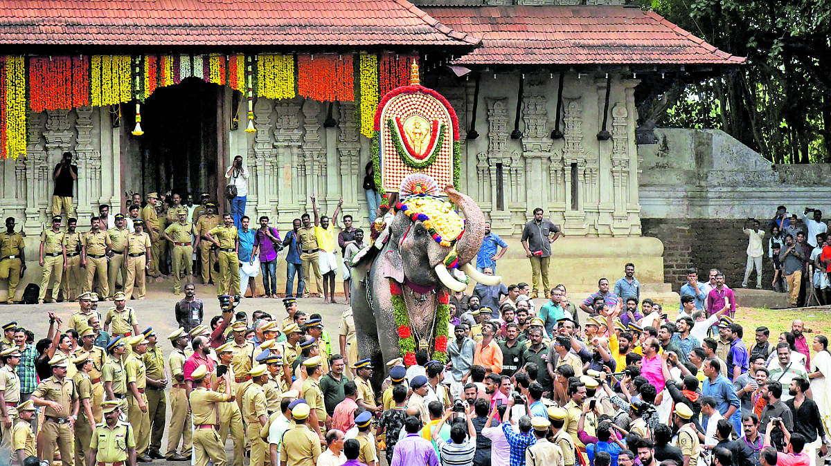 ತ್ರಿಶೂರ್‌ನಲ್ಲಿ ಭಾನುವಾರದಿಂದ ಆರಂಭವಾದ ‘ಪೂರಂ’ಗೆ ಭಾರಿ ಭದ್ರತೆ ಒದಗಿಸಲಾಗಿತ್ತು –ಪಿಟಿಐ ಚಿತ್ರ