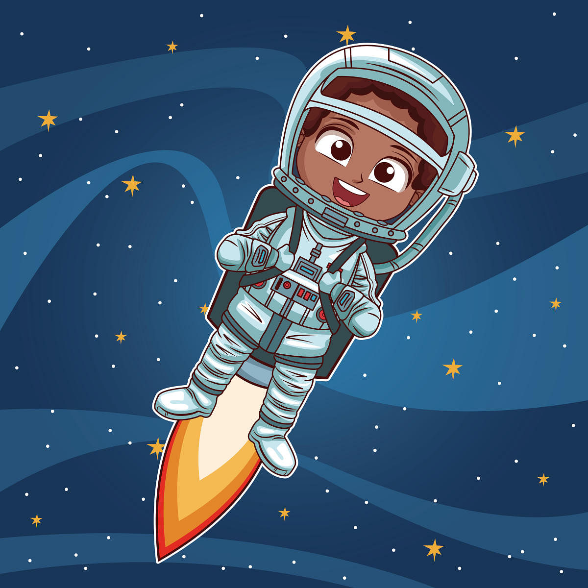Astronaut girl flying on space vector illustration graphic design childhood space partyImages