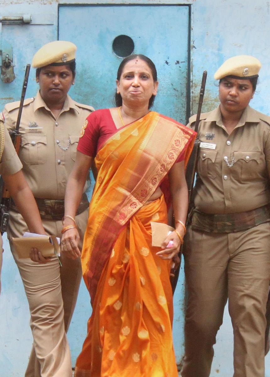 Vellore: Nalini Sriharan, one of the seven convicts in the Rajiv Gandhi assassination case, is released from prison on 30-day parole amid tight security for her daughter's wedding, in Vellore district, Thursday, July 25, 2019. Imprisoned since 1991, this is the first time she has been out on parole for 30 days. (PTI Photo)(PTI7_25_2019_000080B)
