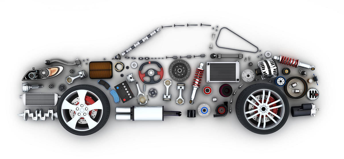 Abstract car and many vehicles parts (done in 3d)Abstract car and many vehicles parts