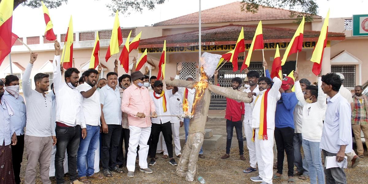 ಮರಾಠ ಅಭಿವೃದ್ಧಿ ಪ್ರಾಧಿಕಾರ ರದ್ದು ಪಡಿಸುವಂತೆ ಆಗ್ರಹಿಸಿ ವಾಟಾಳ್‌ ನಾಗರಾಜ್‌ ಹಾಗೂ ಬೆಂಬಲಿಗರು ಪ್ರತಿಭಟನೆ ನಡೆಸಿದರು