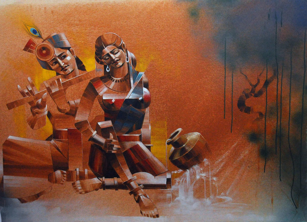 ಶಿವ ಹಾದಿಮನಿ ಅವರು ಡೈಮಂಡ್‌ ಸ್ಟ್ರೋಕ್‌ ಶೈಲಿಯಲ್ಲಿ ರಚಿಸಿರುವ ರಾಧಾ ಕೃಷ್ಣರ ಕಲಾಕೃತಿ