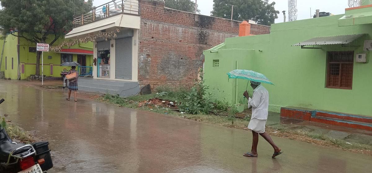 ಮೊಳಕಾಲ್ಮುರಿನಲ್ಲಿ ಶನಿವಾರ ಜಿಟಿಜಿಟಿ ಮಳೆ ಸುರಿಯಿತು.